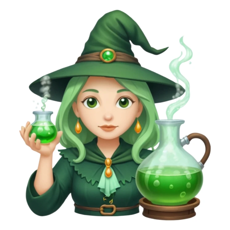 green witch cooking potion sticker
