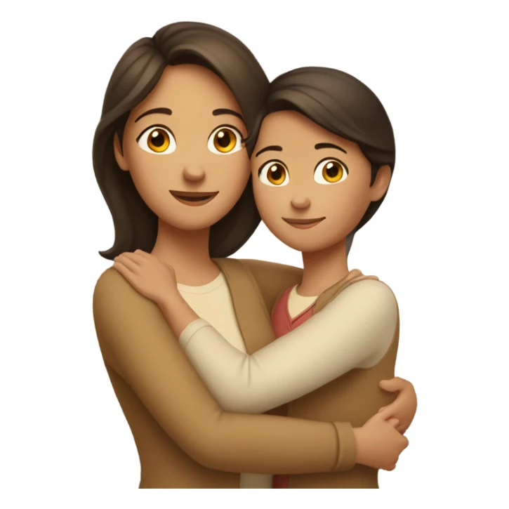 Brunette mom and tan daughter hugging sticker