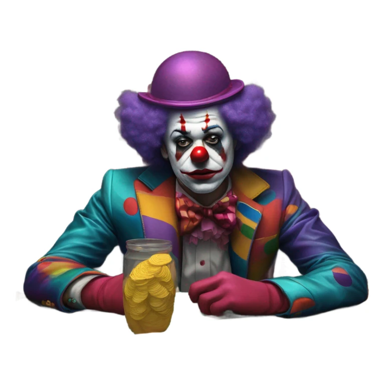Sad clown loses money at casino blackjack with date sticker