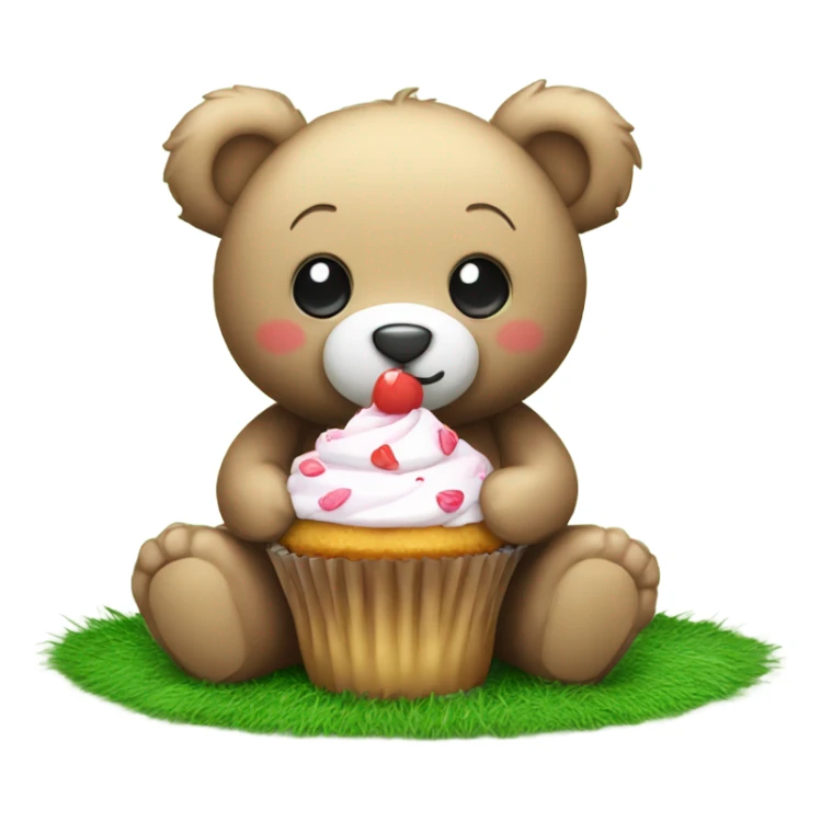Cute Teddy bear sitting on grass eating a cupcake sticker