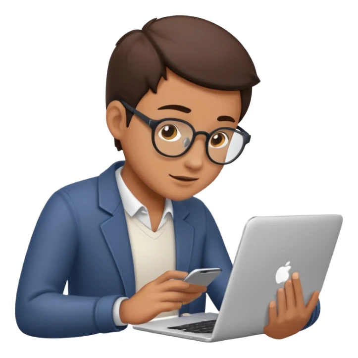 A person scrolling through their phone, with a laptop open to a work document sticker