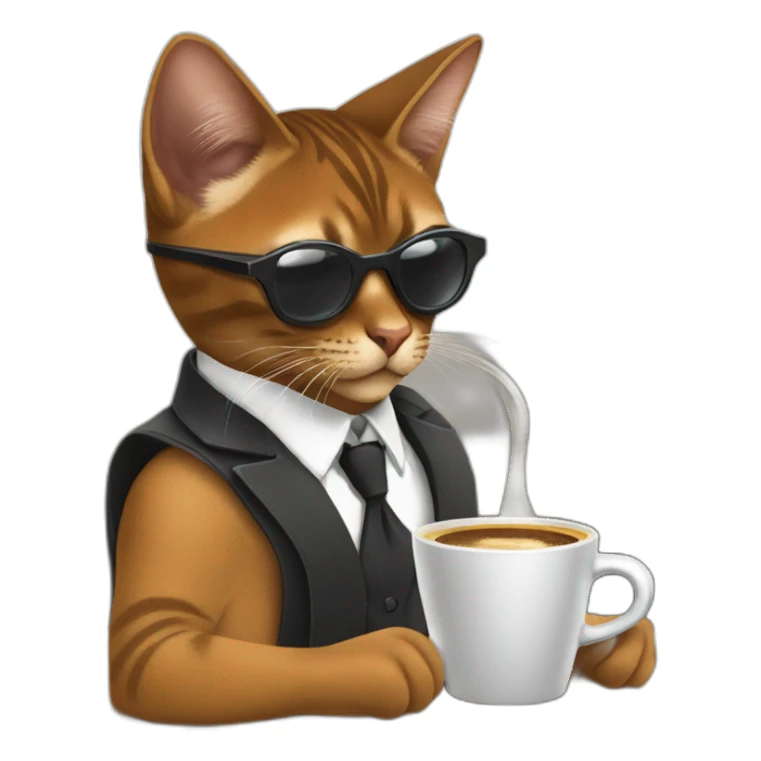 gangster-with-a-Abyssinian cat-gun-and-sunglasses-drinking-coffee sticker
