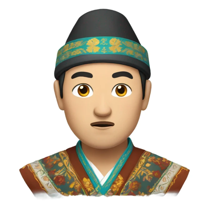 sad kazakh man in traditional clothes photorealistic serious sticker