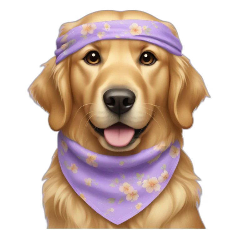 Golden retriever wearing lilac floral bandana around neck sticker