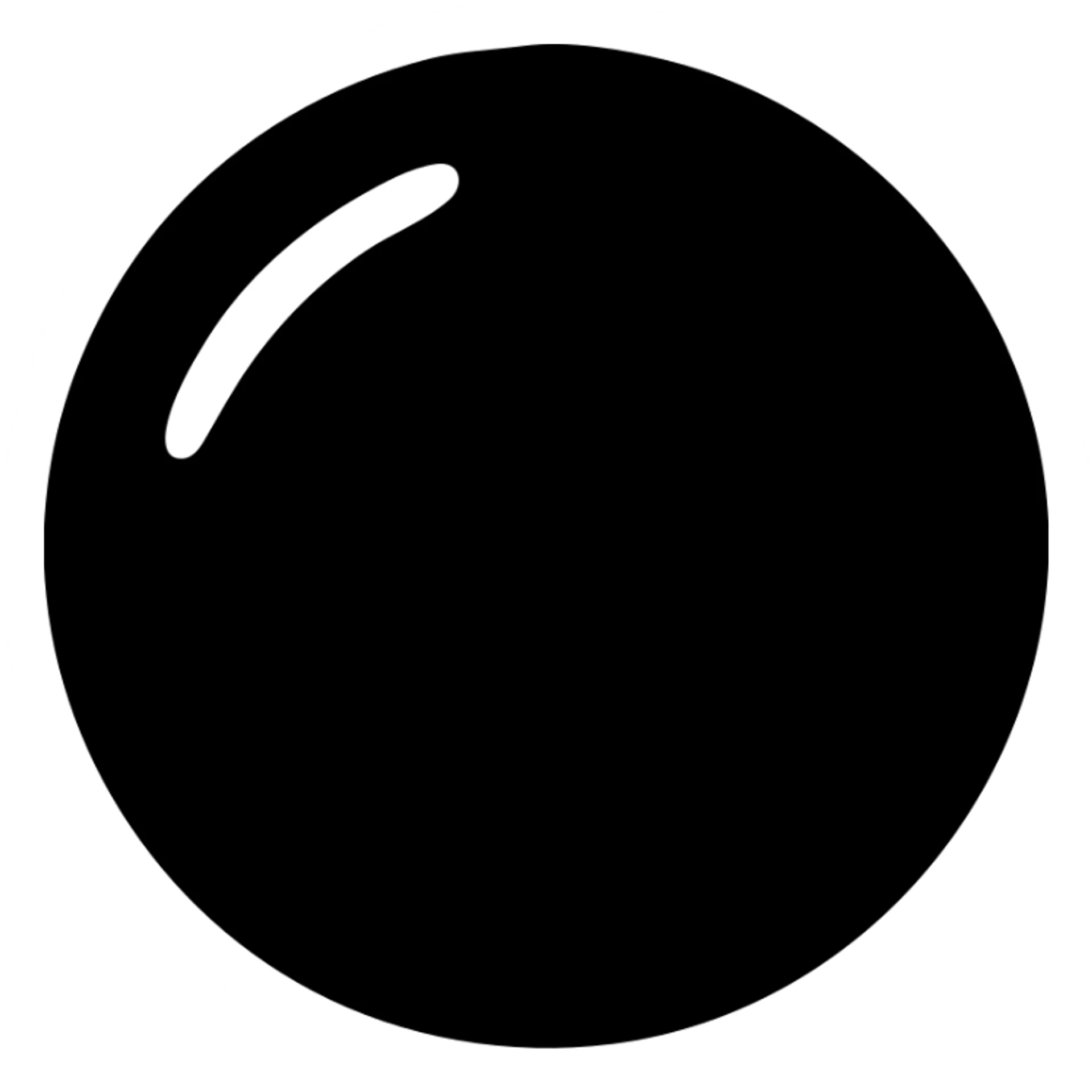solid black circle with a curved white highlight in the top left corner, the white area is smoothly curved and blends smoothly sticker