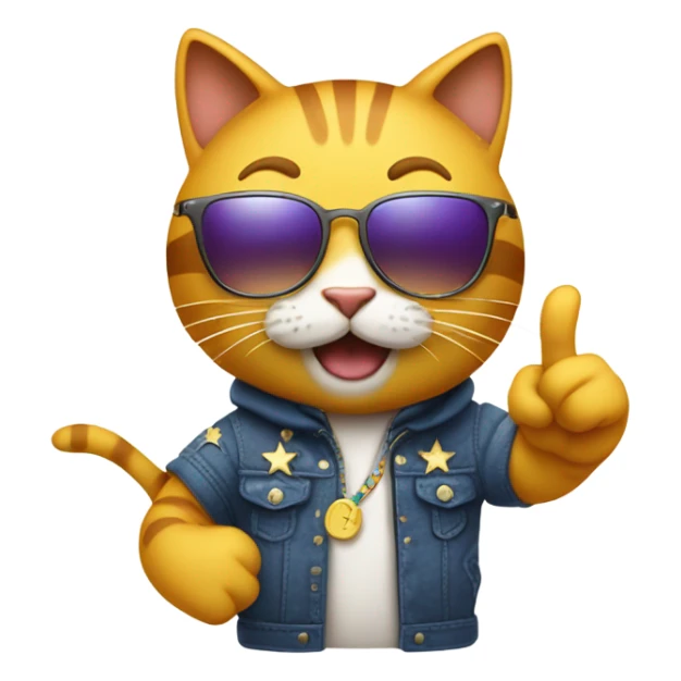 Design the cool cat emoji doing a victory pose with sunglasses slightly tilted, maybe with tiny stars or sparkles around it. The cat could be giving a thumbs up with its paw. Keep it playful and encouraging, like it's saying "You've got this!" sticker