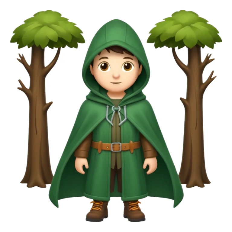 forest explorer hooded cloak object icon, green cloak with hood, leather straps, adventure vibe, 3D cartoon, mobile game icon style, centered, clean background, no text, no watermark
 
 sticker