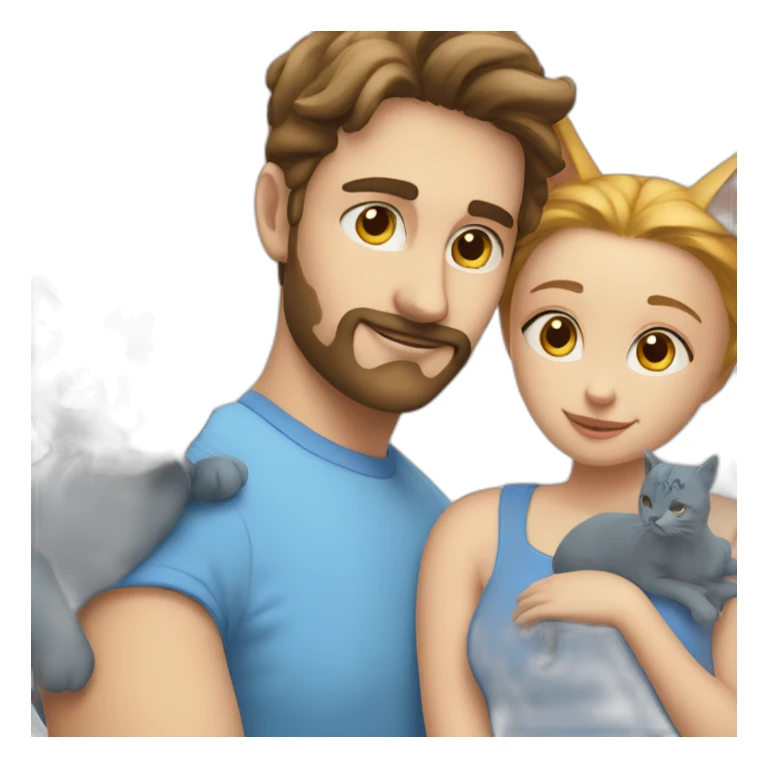 three people two cats one bird no details except shape blue sticker