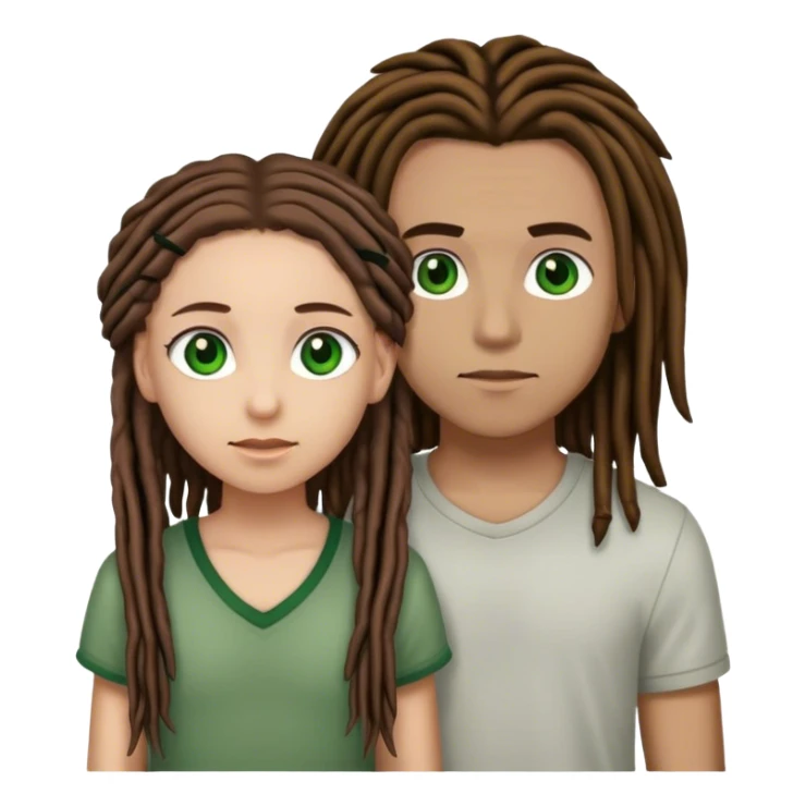 couple standing next to eachother. boy light skinned, brown dreads, and green eyes. girl light skinned, black straight hair, and brown eyes sticker
