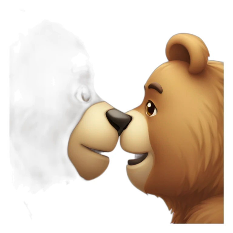 Female bear and male bear kissing, face only, hearts above them sticker