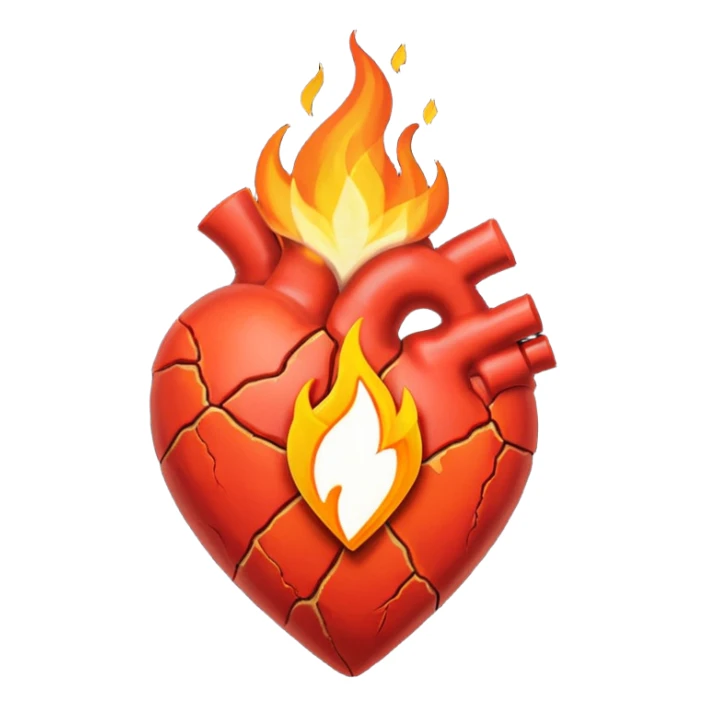 Cracked heart with a tiny flame rising from the crack.
Could have a small bandage or stitch holding it together. sticker