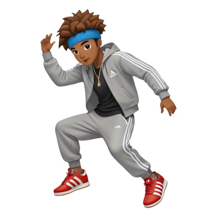 breakdancer spinning on his head wearing adidas shoes and sport suit sticker