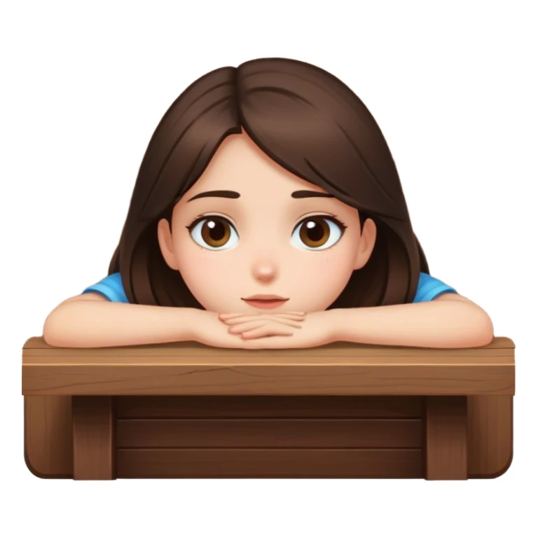  A brunette girl innocently peeking up from behind a table face view  sticker