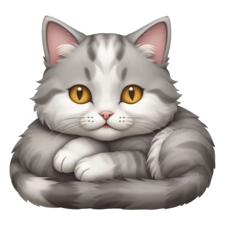 grey and white small cat with its eyes closed lying down with its paw curled and holding up his head sticker