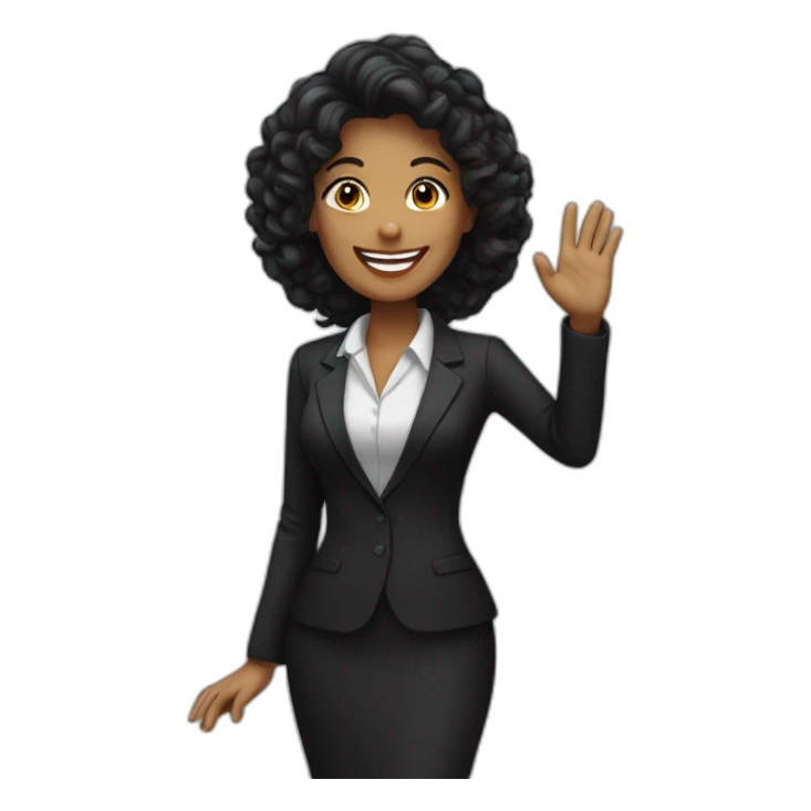 Bussiness woman waving hand with happy face in black clothes  sticker