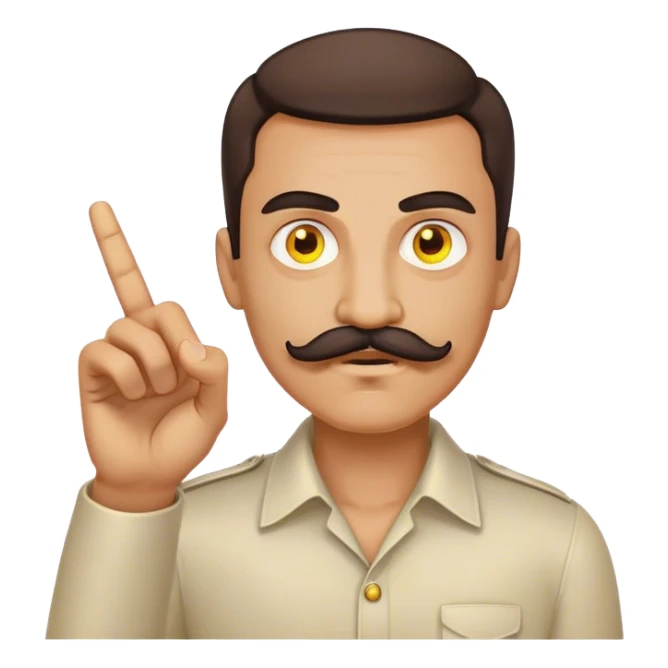 Man with moustache with yellow glowing eyes with finger aiming into screen sticker