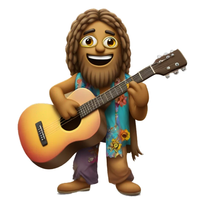 anthropomorphic hippie-guitar showing a sign of peace sticker