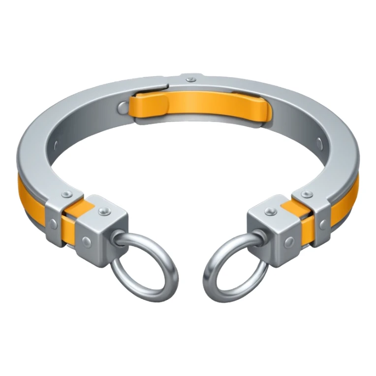 Minimalistic metallic handcuffs emoji, reflective metal, simple flat vector design, futuristic style sticker