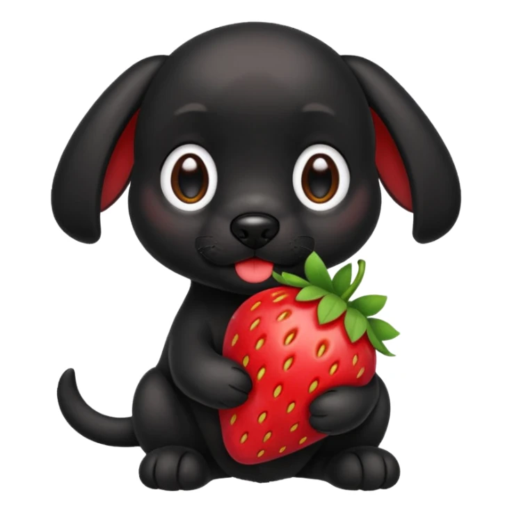 A black puppy with a strawberry sticker