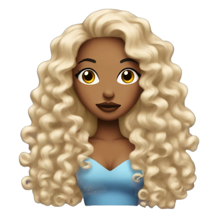 A baddie emoji with long eyelashes and big lips with long nails and it has curly hair sticker