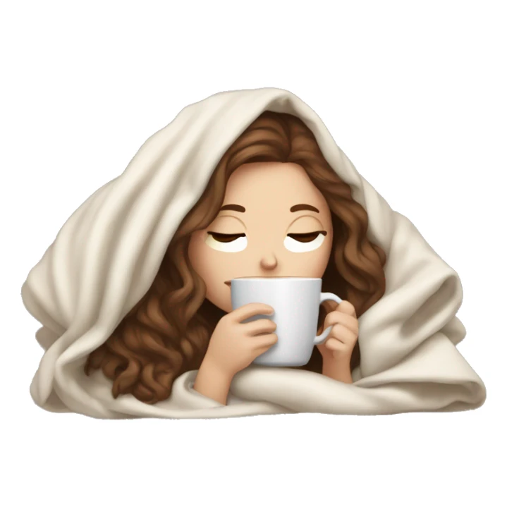 brown-haired white girl inside a blanket sipping coffee eyes closed sticker