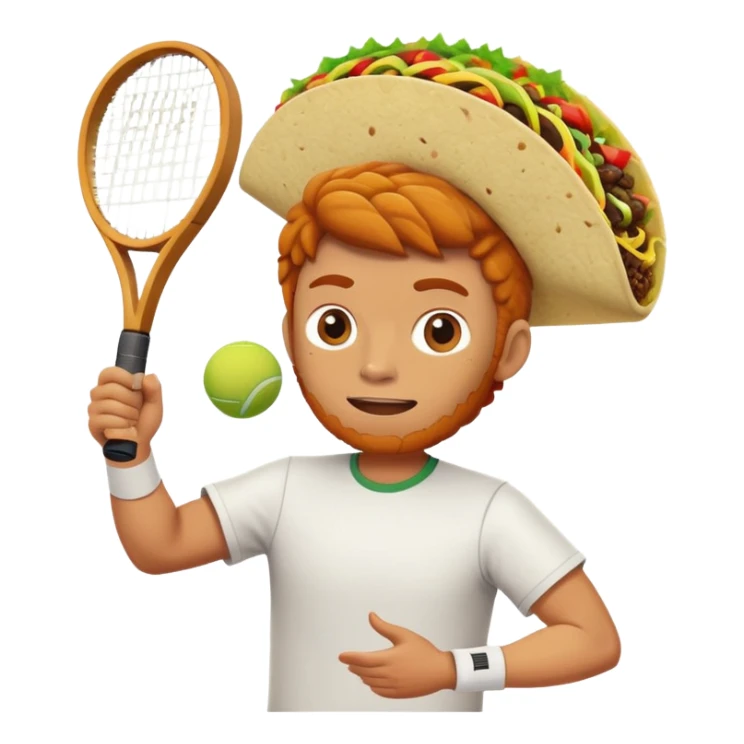 A ginger playing tennis. With a taco for his head sticker