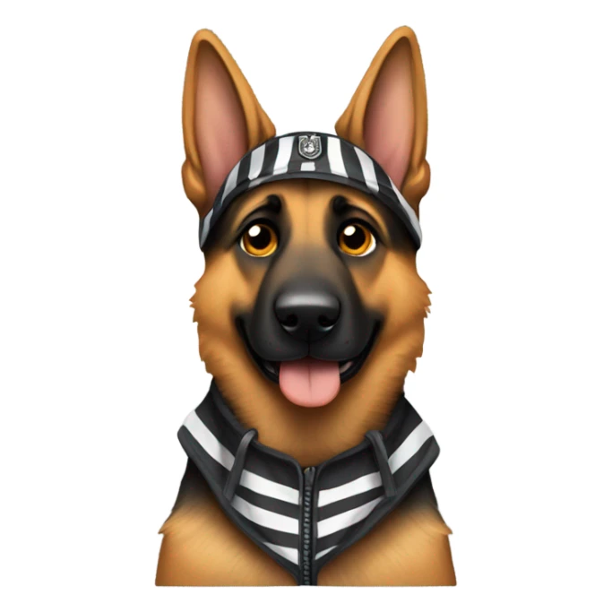 A German shepherd dog wearing jail clothing  sticker