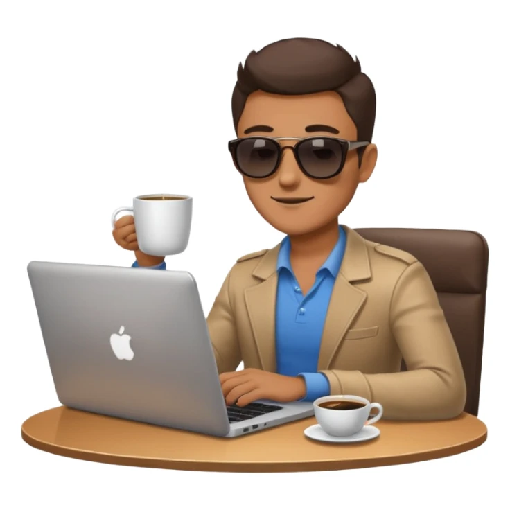 cool man in sunglasses with a laptop and coffee sticker