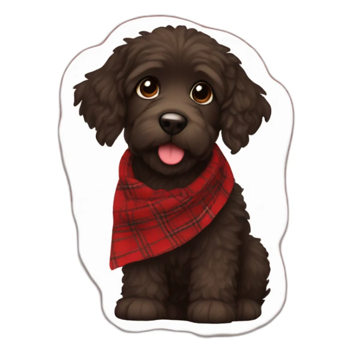 Black Chocolate brown colored doodle with a red and black flannel hankerchief sticker