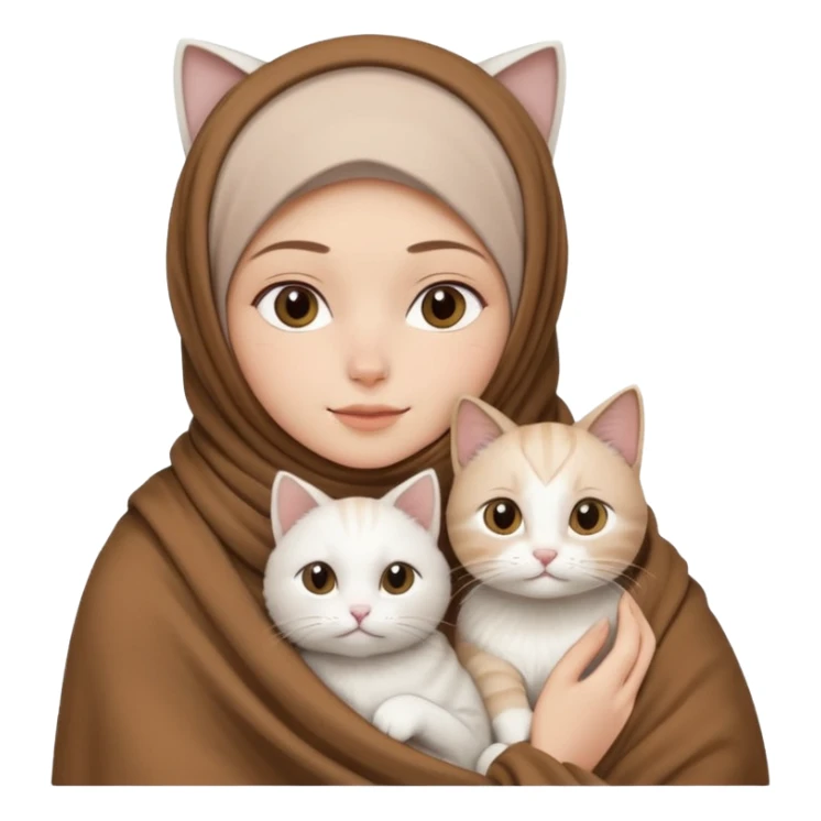 Beyaz Kediyle hijab bayan yanyana kahve beyaz battaniye sticker