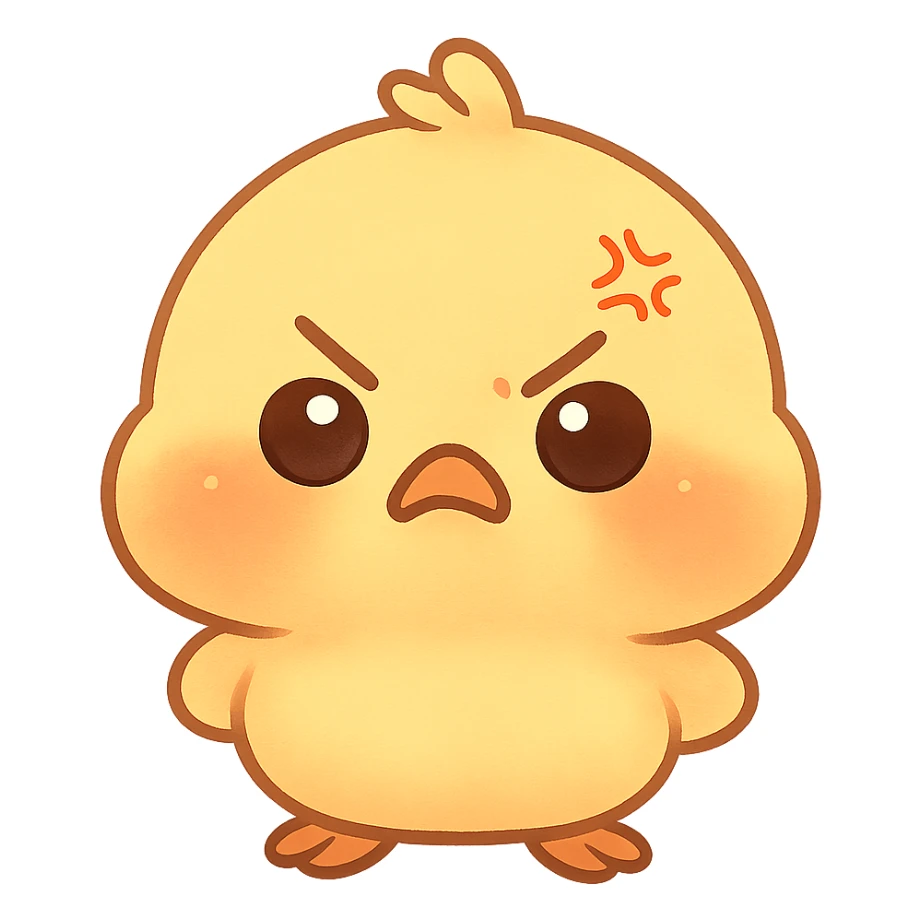cute angry chibi chick, puffed cheeks, big eyes, yellow, adorable chibi style, suitable for emoji sticker sticker