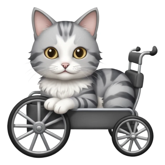 grey and white cat in a cat wheelchair sticker