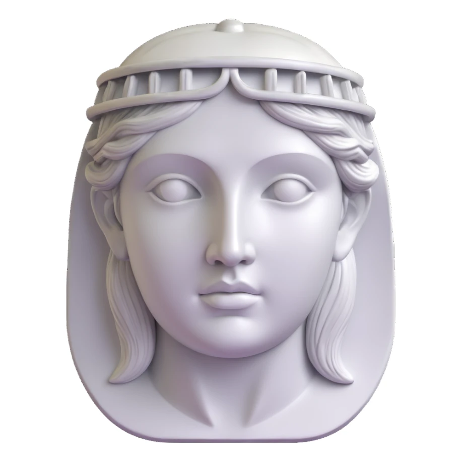 Make the colors silver and give the face a statue-like, marble texture, keeping the 3D close-up Athena style, with no background. sticker