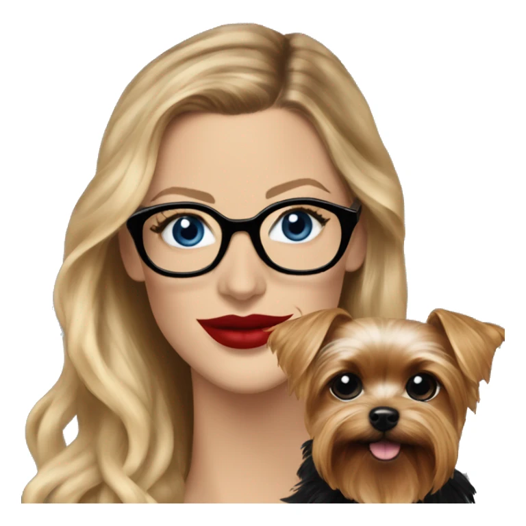 Blake lively blue eyes and black glasses with red lips holding Yorkshire terrier  sticker