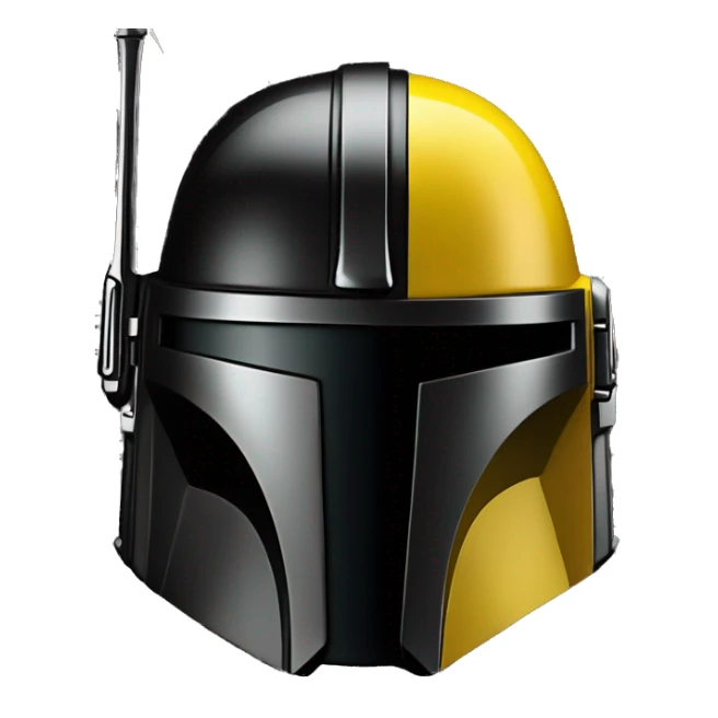 Gloss black and yellow mandalorian helmet with one antenna sticker