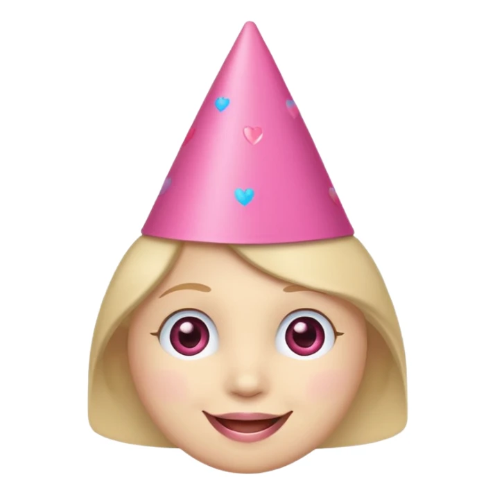 smiling face with party hat and pink heart sticker