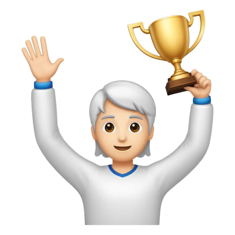 Make an emoticon with your hands up and holding the trophy sticker