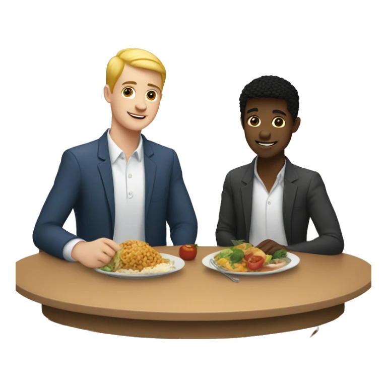 Gay couple, one black boy, one white boy, eating a dinner table sticker