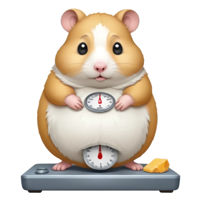 fat hamster big belly stepping on a broken scale looking guilty with a tear sticker