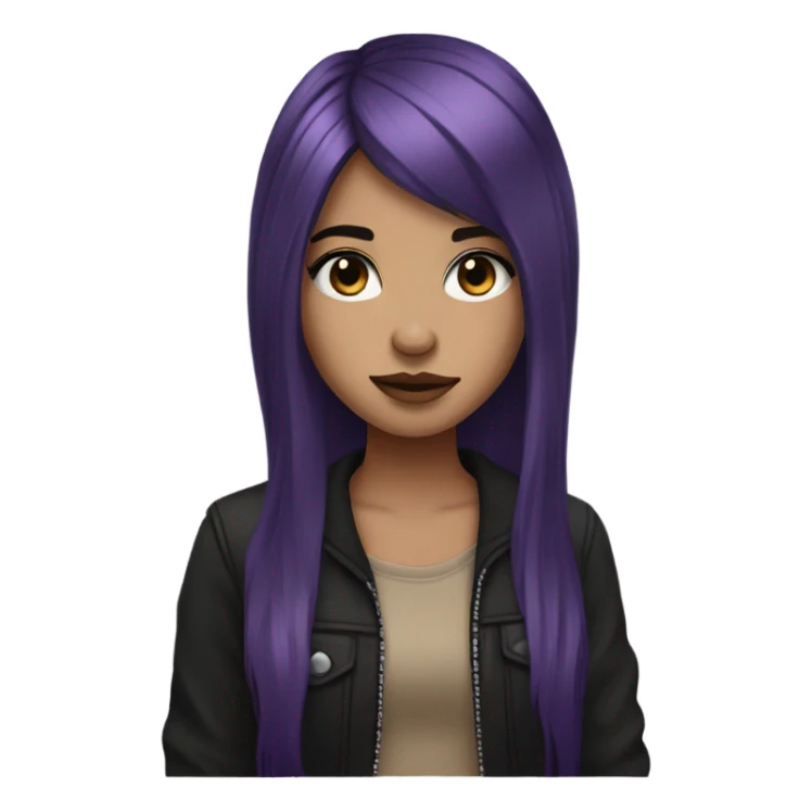 Dark Purple long hair girl tan black eyes emo makeup sticker