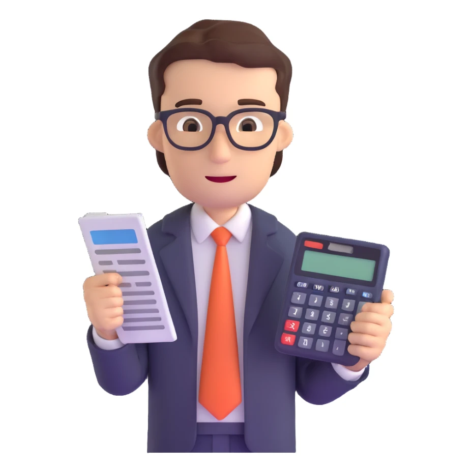 male accountant reviewing financial documents with calculator sticker