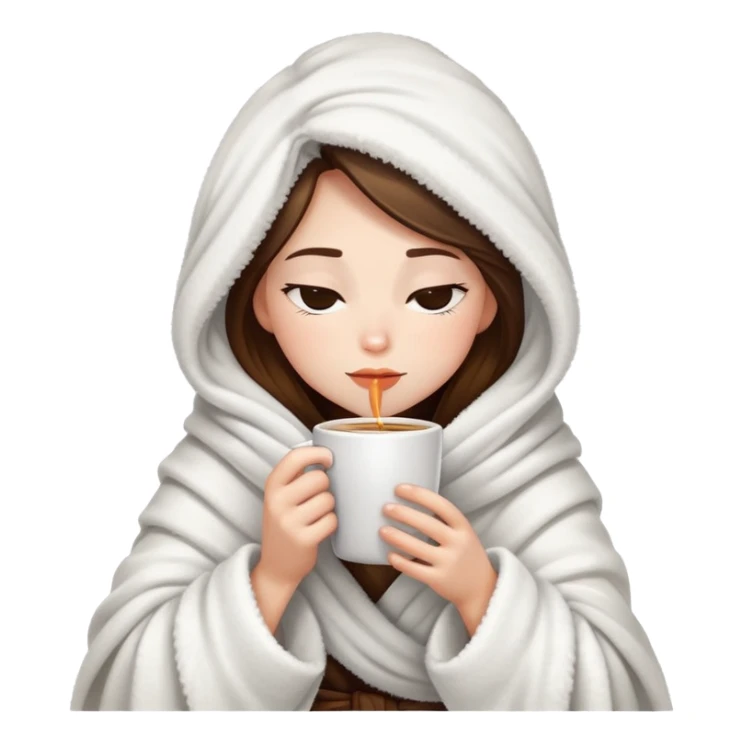 Girl wrapped in a fluffy blanket sipping coffee eyes closed sticker