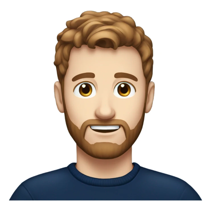 irish man blue eyes, brown short hair and short beard, wearing a smart navy blue jumper. sticker