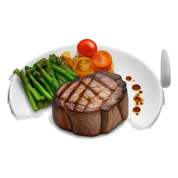 Grilled filet mignon on plate with garnish sticker