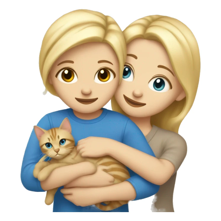 Blonde hair girl with blue eyes snuggling beige tabby cat sticker