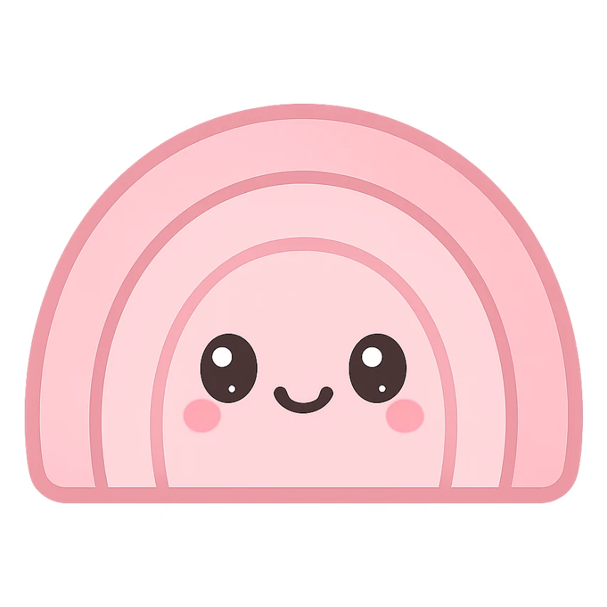 kawaii style icon of a pink rainbow with a cute face, soft pinks sticker