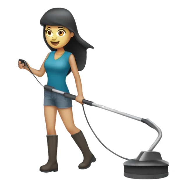 Pretty woman using a metal detector on ground sticker