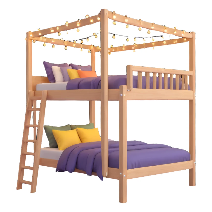 raised loft bed with twinkling fairy lights strung underneath sticker