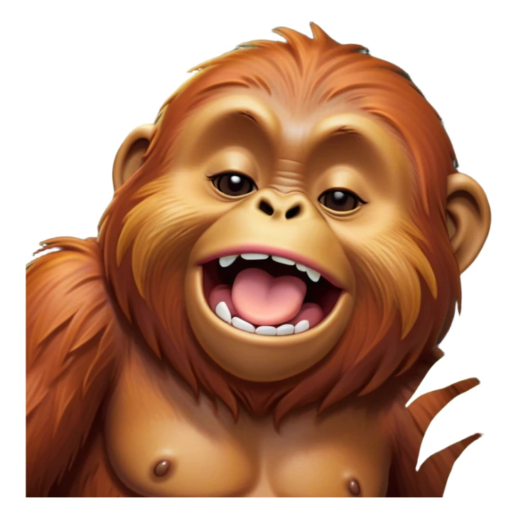 Cinematic Cute Yawning Orangutan Portrait Emoji, Head tilted slightly with a dramatic, wide-open yawn, showcasing a richly textured face with half-closed, sleepy eyes and a relaxed, open expression, Simplified yet irresistibly adorable features, highly detailed, glowing with a soft, cozy jungle glow, high shine, relaxed yet expressive, stylized with a dash of whimsical charm, soft glowing outline, capturing the essence of a drowsy yet affectionate guardian that appears ready to stretch out for a nap! sticker
