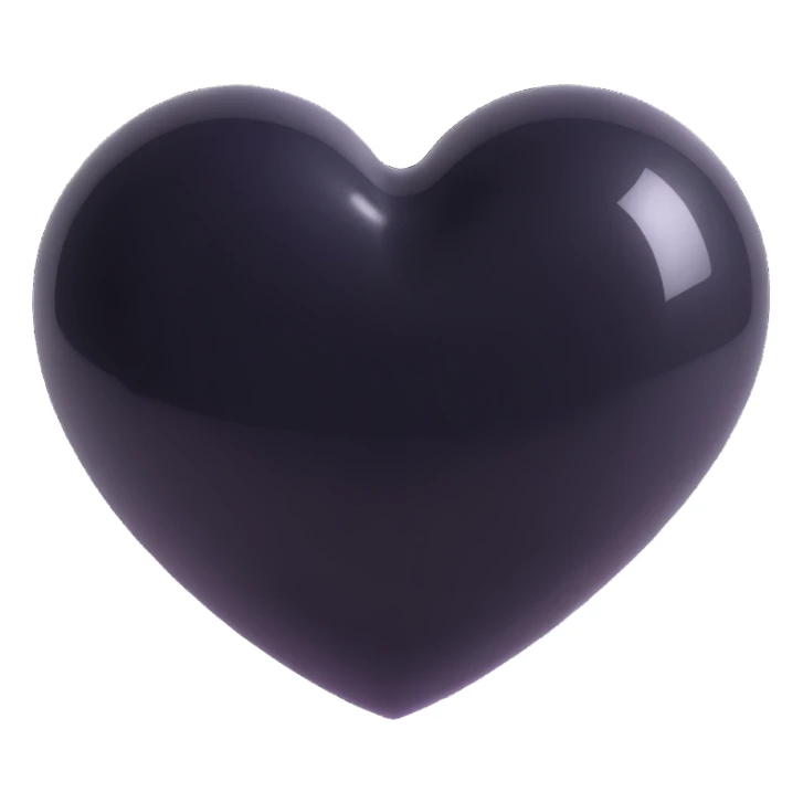 black PVC heart, glossy, high shine, rounded, 3D icon sticker